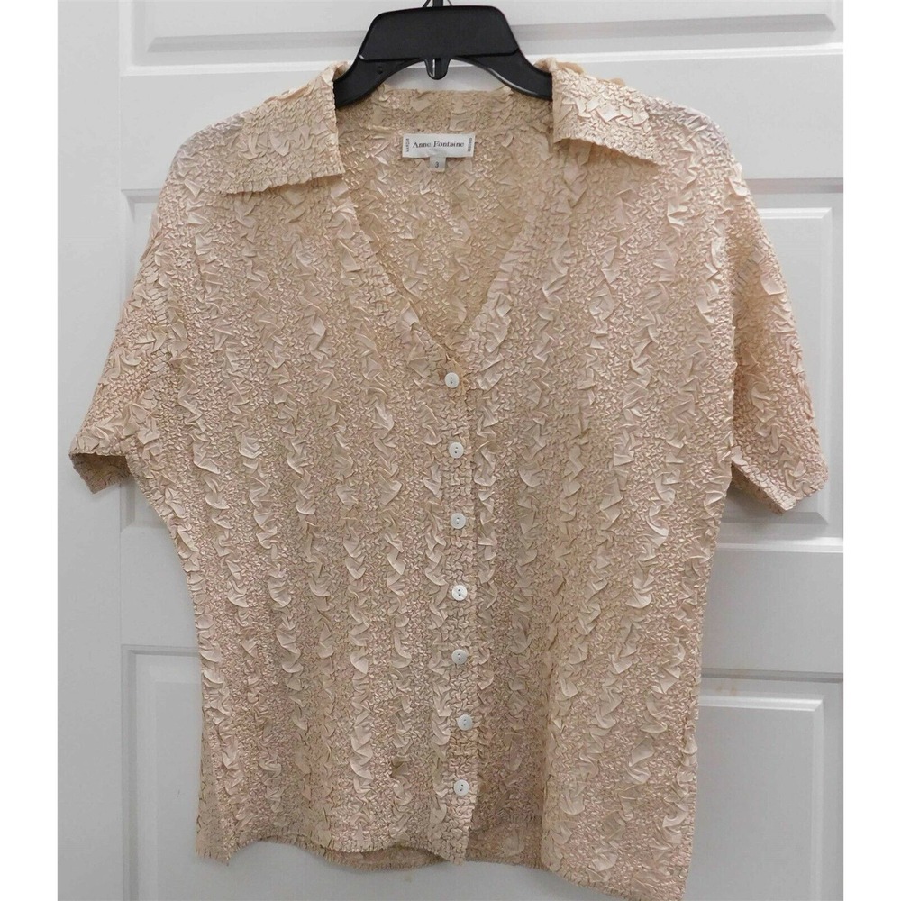 Anne Fontaine Julienne Nude Textured Poly Button Down Blouse sz 3